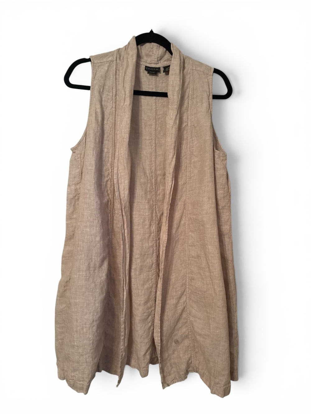 Tahari Beige 100% Linen Sleeveless Swim Coverup or Casual Swing Vest